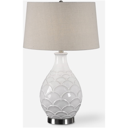 Camellia-Glossed White Table Lamp