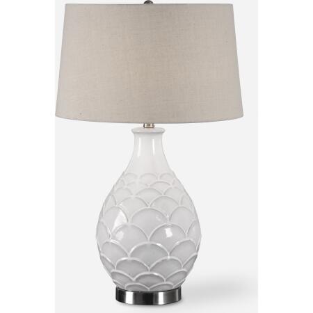 Camellia-Glossed White Table Lamp