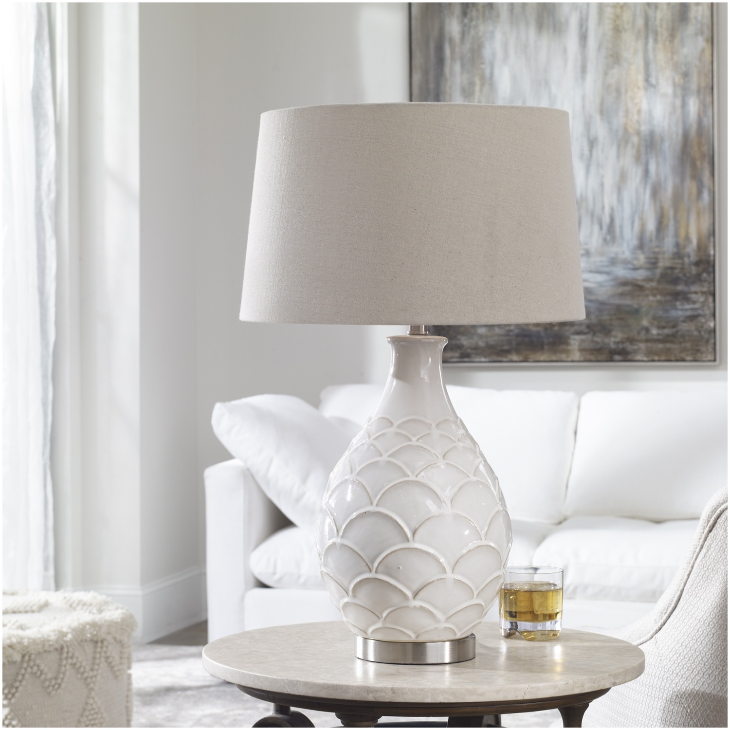 Uttermost Camellia Glossed White Table Lamp