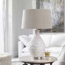 Camellia-Glossed White Table Lamp