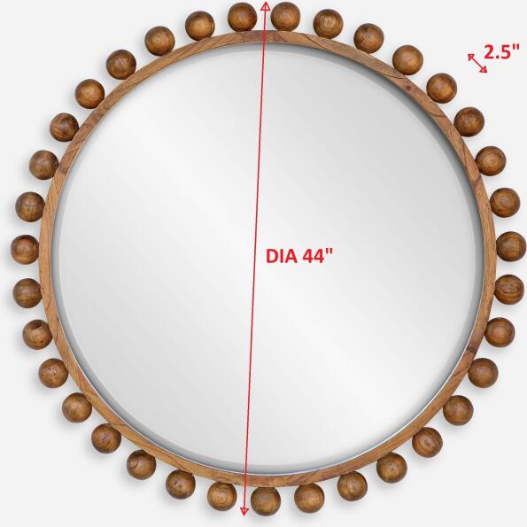 Cyra Wood Beaded Round Mirror
