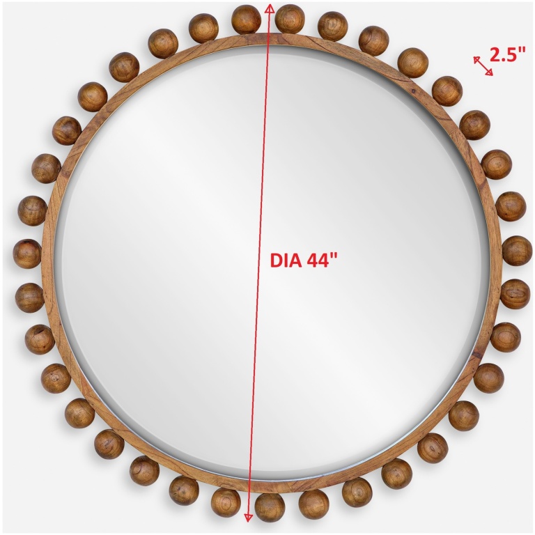 Cyra Wood Beaded Round Mirror