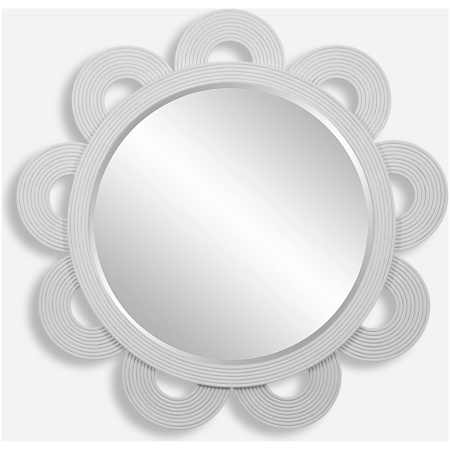 Clematis-White Rattan Round Mirror