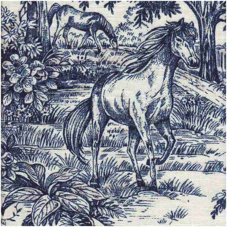 Horses/Navy - Prints Fabric Suitable For Drapery