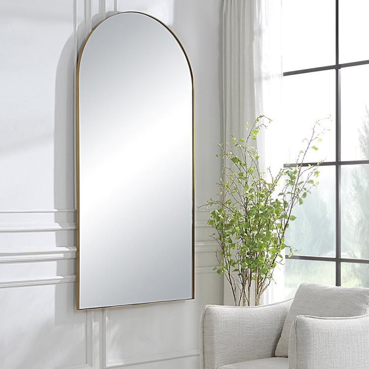 Channeling Gwyneth Paltrow in Your Home Design Park Cities tx near me interior fabric Crosley-Antique-Brass-Arch-Mirror