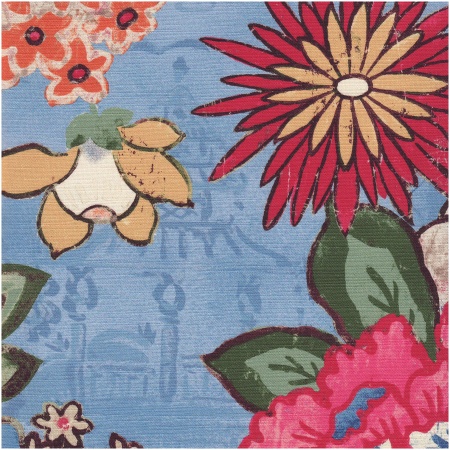P-FLOWERS/BLUE - Prints Fabric Suitable For Drapery