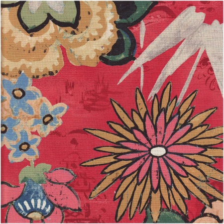 P-FLOWERS/RED - Prints Fabric Suitable For Drapery