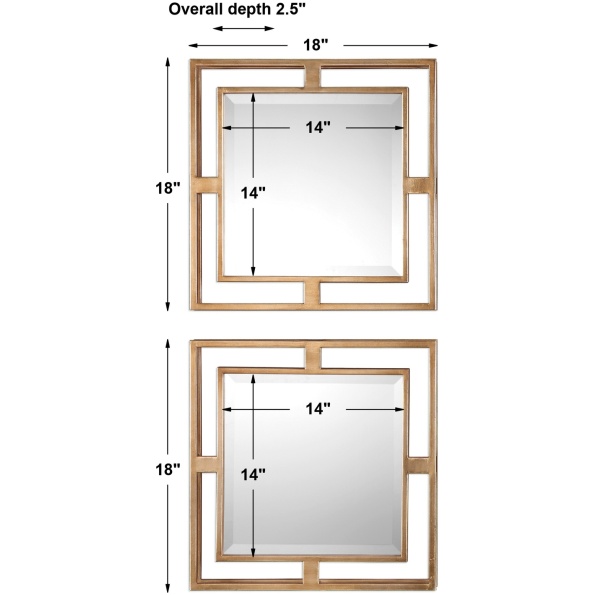 Allick Gold Square Mirrors S/2