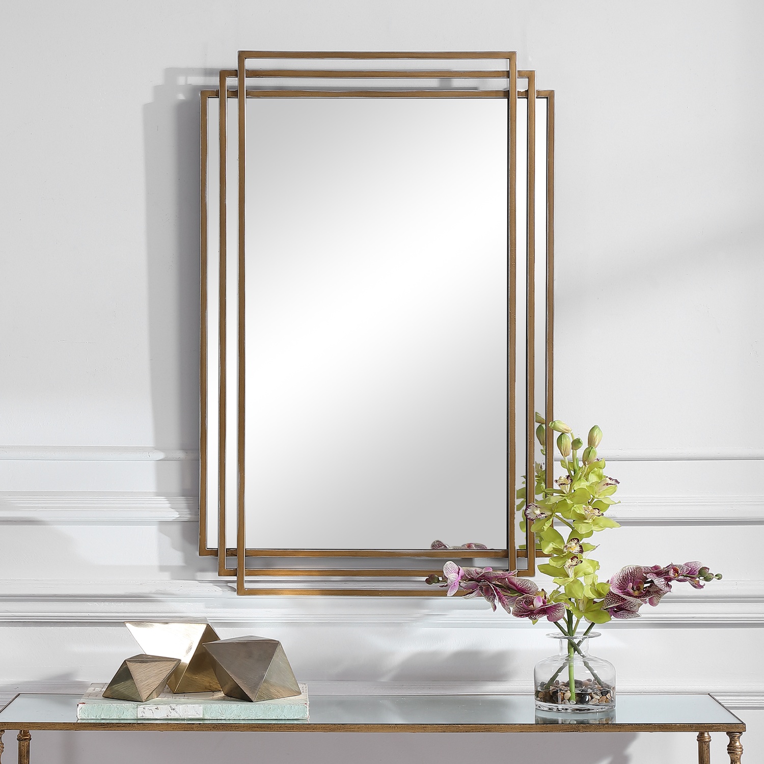 Amherst-Rectangular Brushed Gold Mirror