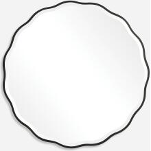 Aneta-Black Scalloped Edge Round Mirror