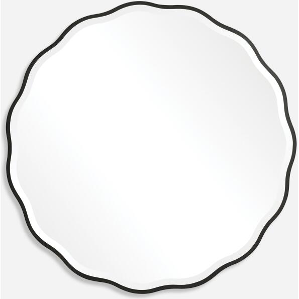 Aneta-Black Scalloped Edge Round Mirror