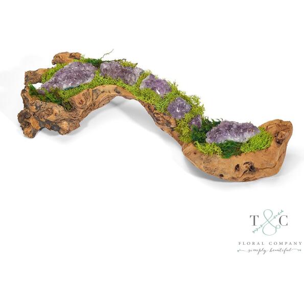 Baby Wood Log Filled with Amethyst - 4L X 5W X 18H Floral Arrangement