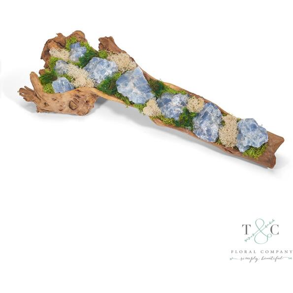 Baby Wood Log Filled with Blue Calcite - 4L X 5W X 18H Floral Arrangement