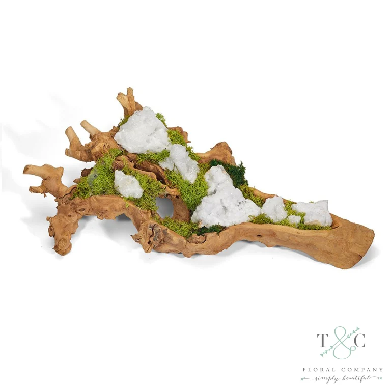 Baby Wood Log Filled with Moroccan Geode - 4L X 5W X 18H Floral Arrangement