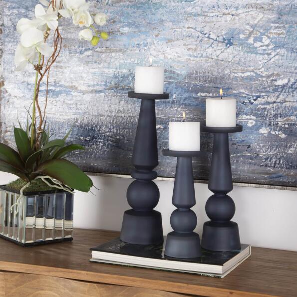 Cassiopeia Blue Glass Candleholders