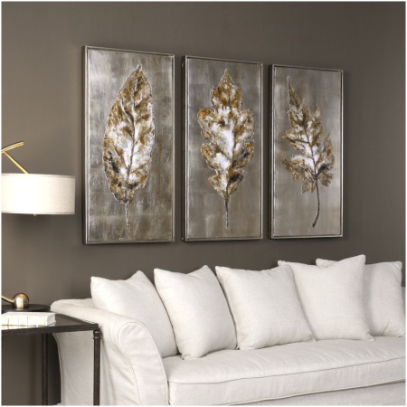 Uttermost Champagne Leaves Modern Art S/3