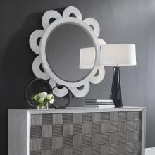 Clematis-White Rattan Round Mirror