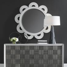 Clematis-White Rattan Round Mirror