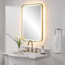 Crofton-Lighted Brass Vanity Mirror