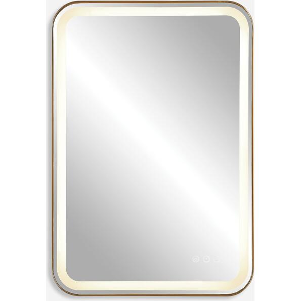 Crofton-Lighted Brass Vanity Mirror