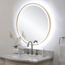 Crofton-Lighted Brass Round Mirror