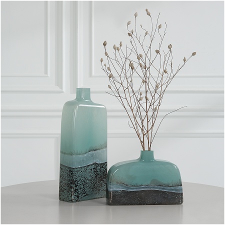 Uttermost Fuze Aqua & Bronze Vases