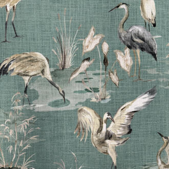 H-Egret/Green - Prints Fabric Suitable For Drapery
