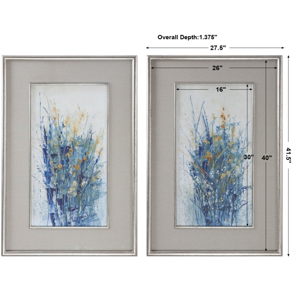 Indigo Florals Framed Art S/2