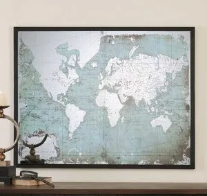 mirrored world map Living in Harmony Blending Masculine Feminine Styles Houston Fabric Decor