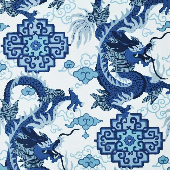 P-Pragon/Blue - Prints Fabric Suitable For Drapery