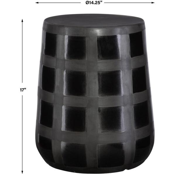 Patchwork Gridded Black Garden Stool