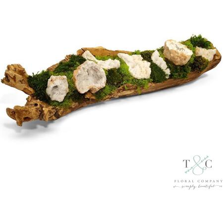 Preserved Moss and Quartz in Wooden Log - 36L x 11W x 8H Floral Arrangement