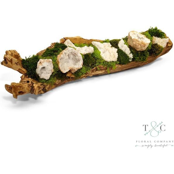 Preserved Moss and Quartz in Wooden Log - 36L x 11W x 8H Floral Arrangement