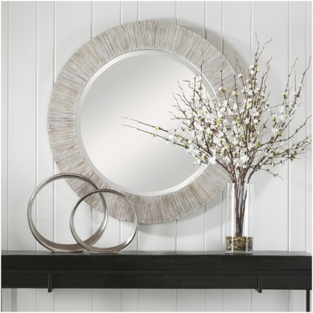 Uttermost Repose Whitewash Round Mirror