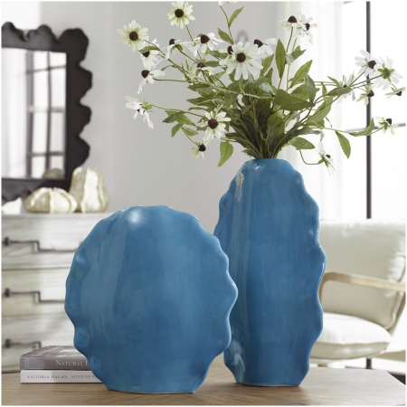Uttermost Ruffled Feathers Blue Vases