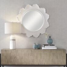 Sea Coral-White Round Mirror