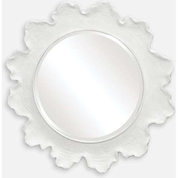 Sea Coral-White Round Mirror