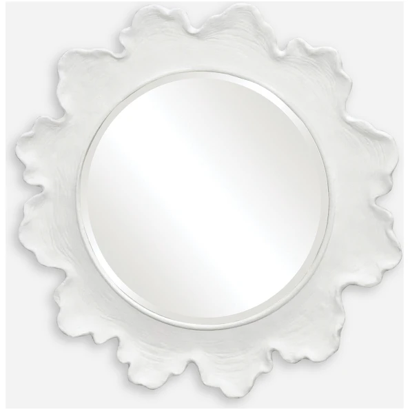 Sea Coral-White Round Mirror