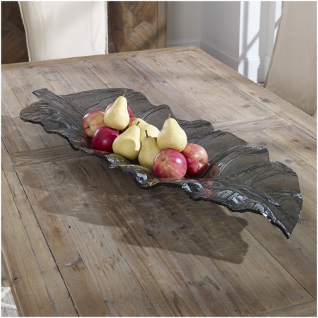 Uttermost Smoked Leaf Glass Tray