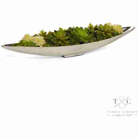 Succulents in Silver Boat - 32L x 8W x 7H Floral Arrangement