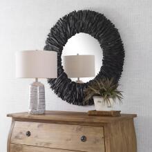 Teak Branch-Wooden Black Round Mirror