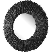 Teak Branch-Wooden Black Round Mirror