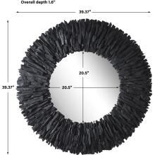 Teak Branch-Wooden Black Round Mirror