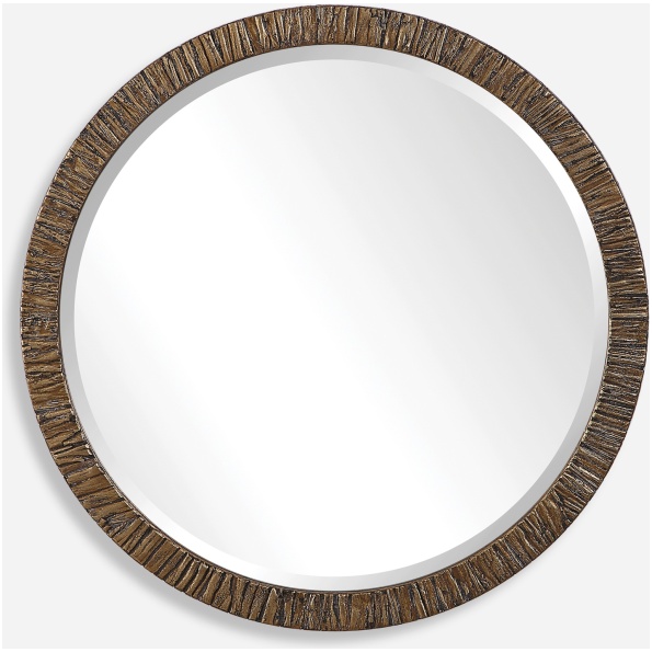 Wayde-Gold Bark Round Mirror
