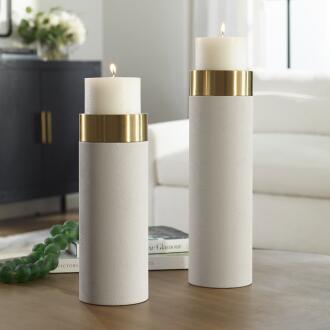Uttermost Wessex White Pillar Candleholders Set Of 2