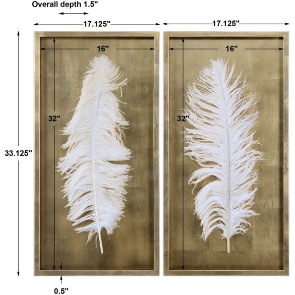 White Feathers Gold Shadow Box S/2