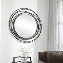 Whirlwind-Black Iron Round Mirror