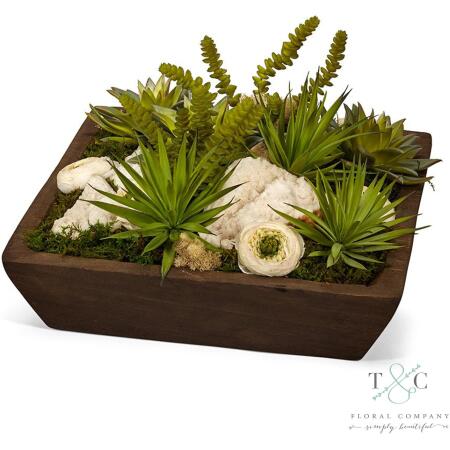 White Preserved Roses with Quartz and Succulent Garden - 15L x 15W x 10H Floral Arrangement